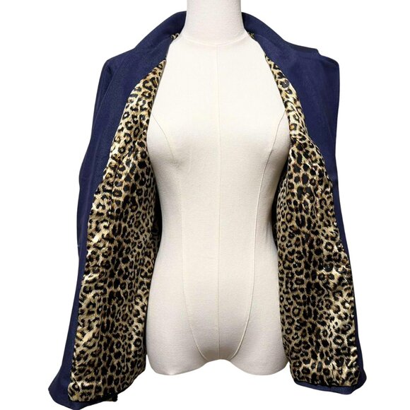 Iman Global Chic Navy & Leopard Print Blazer | Size M / Medium | NWT | Cheetah - Picture 4 of 7